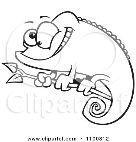 Clipart Happy Outlined Cartoon Chameleon Lizard - Royalty Free Vector Illustration by toonaday