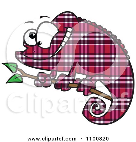 Clipart Happy Cartoon Magenta Plaid Chameleon Lizard - Royalty Free Vector Illustration by toonaday