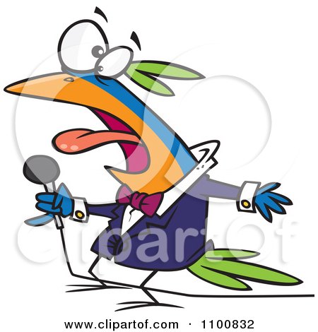 Clipart Cartoon Vocal Singing Bird Holding A Microphone - Royalty Free Vector Illustration by toonaday