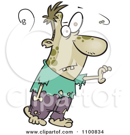 Clipart Cartoon Smelly Zombie Walking With One Hand Out - Royalty Free Vector Illustration by toonaday