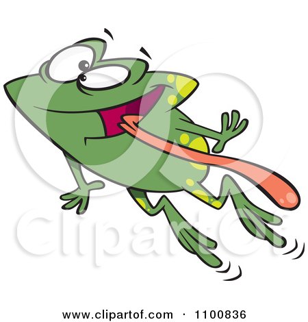 Clipart Green Happy Frog Leaping With His Tongue Hanging Out - Royalty Free Vector Illustration by toonaday