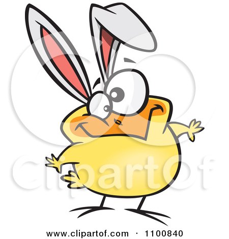 Clipart Cartoon Goofy Yellow Easter Chick With Bunny Ears - Royalty Free Vector Illustration by toonaday