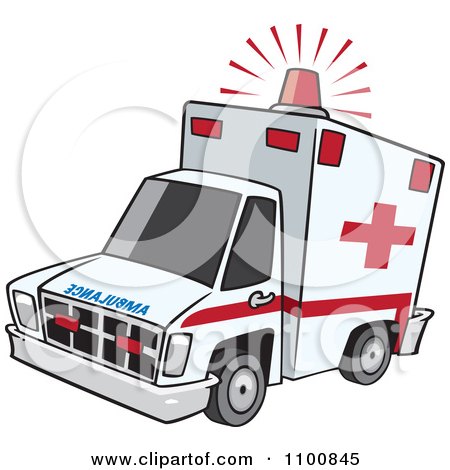Clipart Emergency Ambulance With Lit Siren Light - Royalty Free Vector Illustration by toonaday