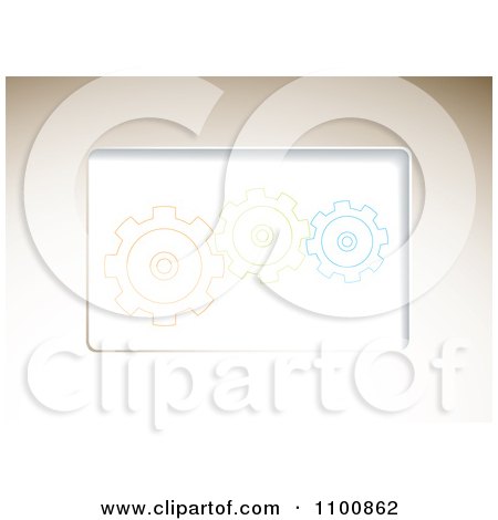 Clipart Beige Backgorund With Orange Green And Blue Gear Cogs - Royalty Free Vector Illustration by michaeltravers