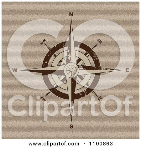 Clipart Brown Compass Rose Over Canvas - Royalty Free Vector Illustration by michaeltravers