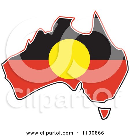 Clipart Australian Aboriginal Flag In The Shape Of The Continent - Royalty Free Vector Illustration by Dennis Holmes Designs