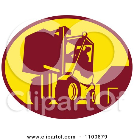 Clipart Forklift Operator Lifting A Container In A Factory Warehouse - Royalty Free Vector Illustration by patrimonio