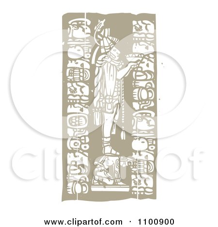 Clipart Mayan God Holding A Bowl And Standing On A Servant Brown And Beige - Royalty Free Vector Illustration by xunantunich