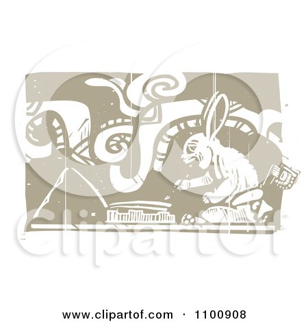 Clipart Mayan Rabbit Artist Painting Brown And Beige - Royalty Free Vector Illustration by xunantunich
