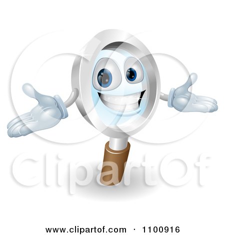 Clipart 3d Happy Magnifying Glass Mascot With Open Arms - Royalty Free Vector Illustration by AtStockIllustration