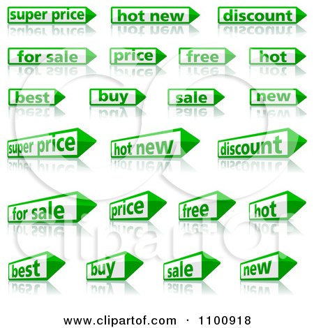 Clipart Green And White Retail Pencil Or Arrow Labels With Reflections - Royalty Free Vector Illustration by dero