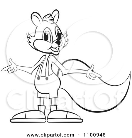 Clipart Outlined Happy Squirrel Pointing Two Ways - Royalty Free Vector Illustration by Lal Perera
