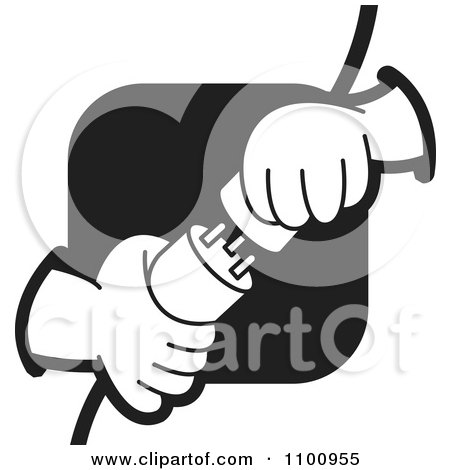 Clipart Electrican Plugging In Power Plugs Over A Black Square - Royalty Free Vector Illustration by Lal Perera