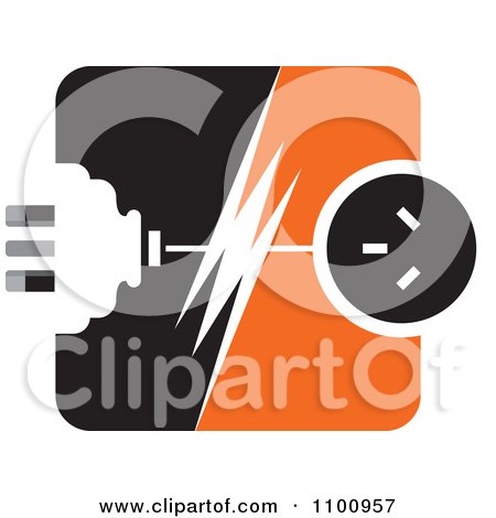 Clipart Power Plug And Socket With A Bolt In Orange Black And White - Royalty Free Vector Illustration by Lal Perera