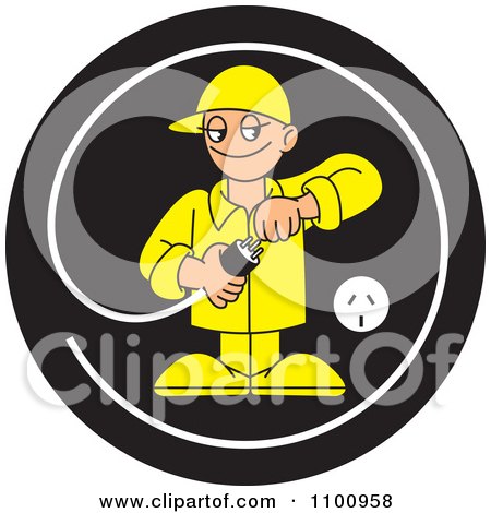 Clipart Electrician Testing A Plug In A Black Circle - Royalty Free Vector Illustration by Lal Perera