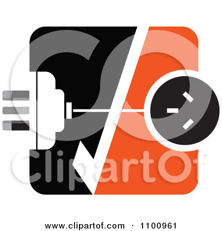 Clipart Power Plug And Socket With A Check Mark In Orange Black And White - Royalty Free Vector Illustration by Lal Perera