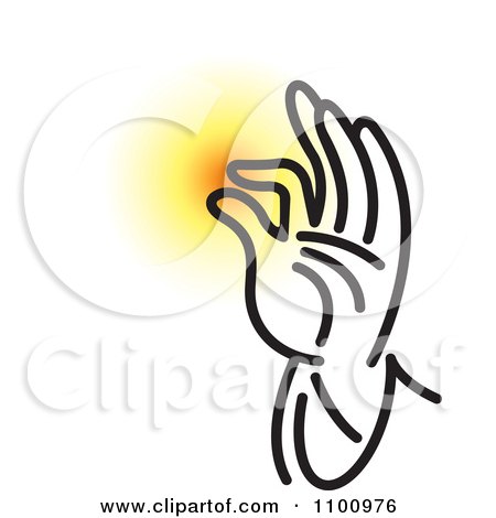 Clipart Black And White Blessing Hand With Glowing Light - Royalty Free Vector Illustration by Lal Perera