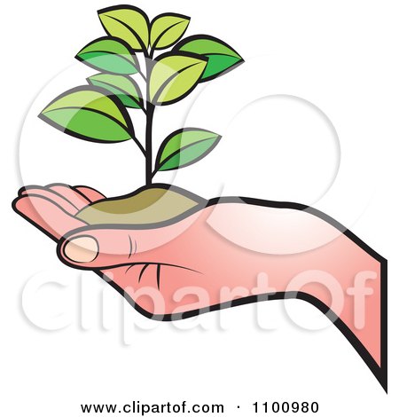 Clipart Hand Holding A Plant In Soil - Royalty Free Vector Illustration by Lal Perera