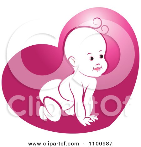 Clipart Crawling Baby In Pink Heart - Royalty Free Vector Illustration by Lal Perera