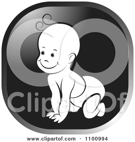 Clipart Happy Crawling Baby In A Black And Gray Square - Royalty Free Vector Illustration by Lal Perera