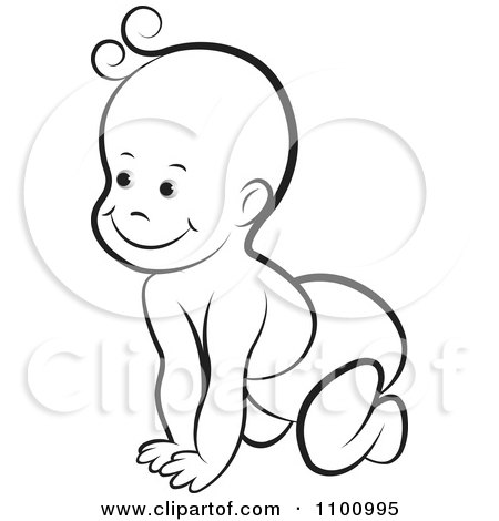 Clipart Happy Black And White Crawling Baby - Royalty Free Vector Illustration by Lal Perera