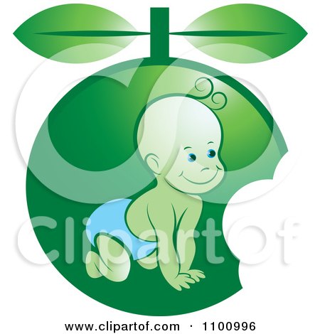 Clipart Crawling Baby In Green Fruit - Royalty Free Vector Illustration by Lal Perera