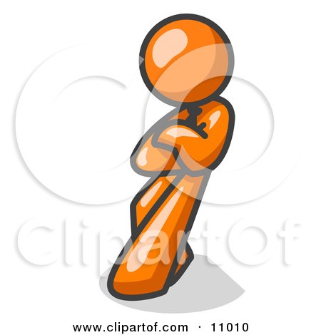 Orange Man With an Attitude, His Arms Crossed, Leaning Against a Wall Clipart Illustration by Leo Blanchette