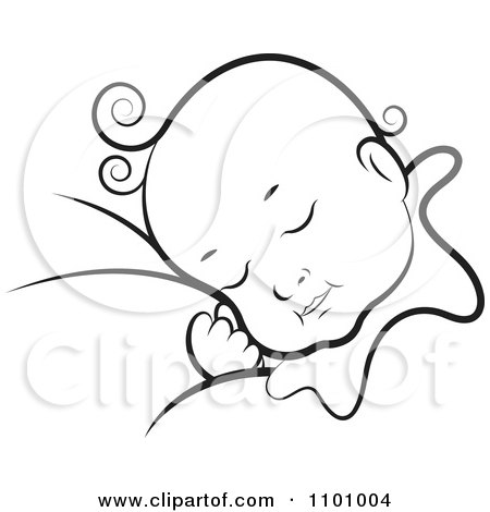 Clipart Black And White Sleeping Baby - Royalty Free Vector Illustration by Lal Perera