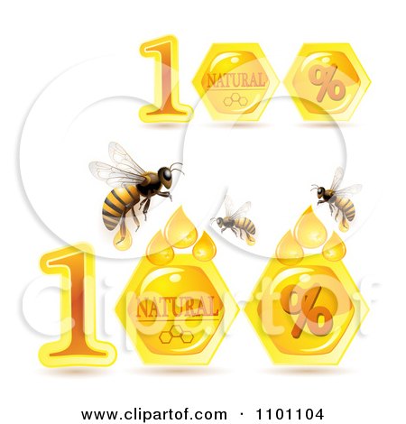Clipart Honey Bees And 100 Percent Natural Combs - Royalty Free Vector Illustration by merlinul