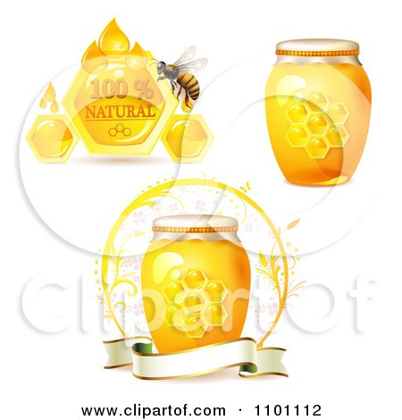 Clipart Honey Bee With Combs And Jars - Royalty Free Vector Illustration by merlinul