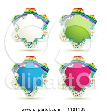 Clipart White Green Blue And Pink Rainbow Floral Shaped Frames - Royalty Free Vector Illustration by merlinul