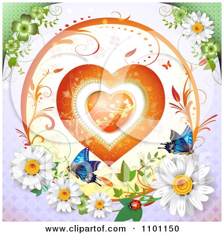 Clipart Circular Floral Heart Vine Frame With Daisies Ladybug And Butterflies 1 - Royalty Free Vector Illustration by merlinul