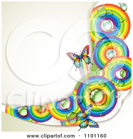 Clipart Butterflies With Circular Rainbows Over Off White - Royalty Free Vector Illustration by merlinul