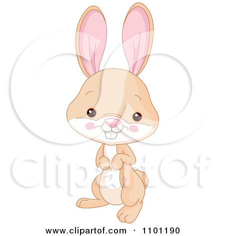 Clipart Happy Cute Tan Bunny Rabbit - Royalty Free Vector Illustration by Pushkin