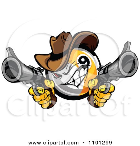 Clipart Billiards Nine Ball Cowboy Shooting Guns - Royalty Free Vector Illustration by Chromaco