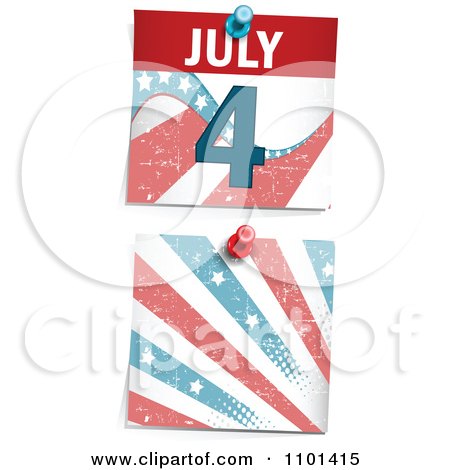 Clipart Grungy Fourth Of July Calendar Page And Burst Pinned - Royalty Free Vector Illustration by Pushkin