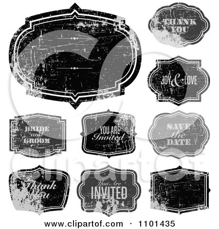 Clipart Grungy Distressed Black And White Wedding Frames - Royalty Free Vector Illustration by BestVector