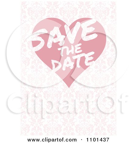 Clipart Pink Floral Save The Date Wedding Background With A Heart - Royalty Free Vector Illustration by BestVector