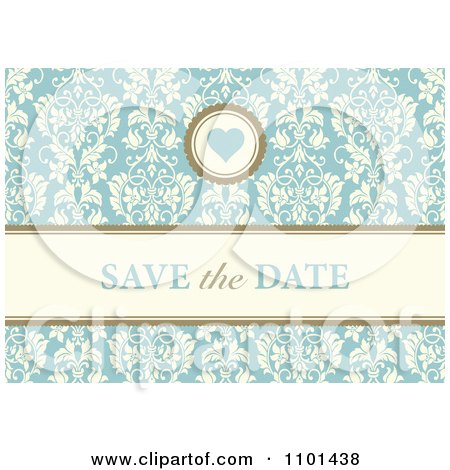 Clipart Blue Floral Save The Date Wedding Background With A Heart - Royalty Free Vector Illustration by BestVector