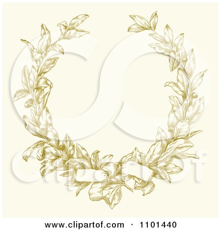 Clipart Bow Tied On A Yellow Ornate Laurel Wreath With Copyspace On Beige - Royalty Free Vector Illustration by BestVector