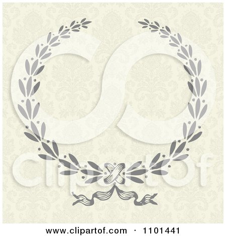 Clipart Gray Laurel Wreath On A Floral Pattern - Royalty Free Vector Illustration by BestVector