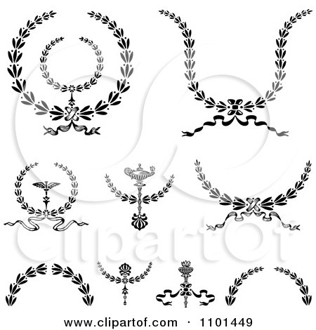Clipart Black And White Wreath Design Elements - Royalty Free Vector Illustration by BestVector