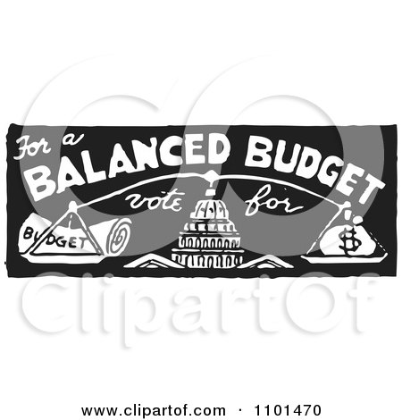 Clipart Retro Black And White Vote For A Balanced Budget With Scales - Royalty Free Vector Illustration by BestVector