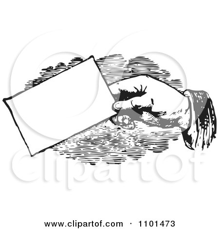 Clipart Retro Black And White Hand Giving A Business Card - Royalty Free Vector Illustration by BestVector