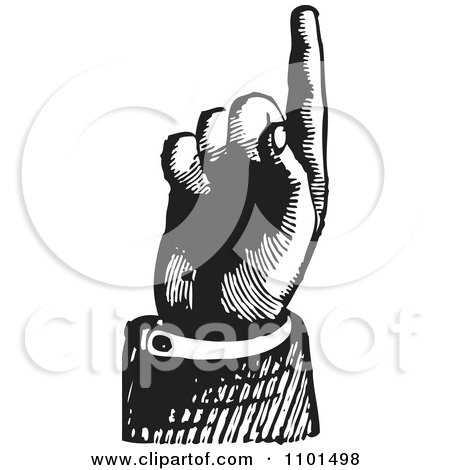 Clipart Retro Black And White Hand Pointing Up - Royalty Free Vector Illustration by BestVector