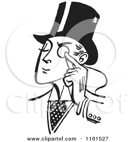 Clipart Retro Black And White Gentleman Holding A Monocle To His Eye - Royalty Free Vector Illustration by BestVector