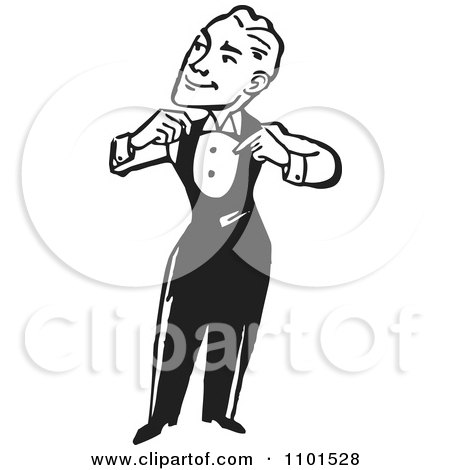 Clipart Retro Black And White Gentleman Adjusting His Suit - Royalty Free Vector Illustration by BestVector
