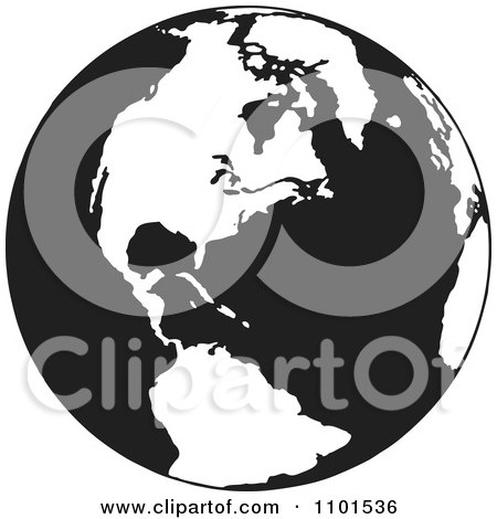 Clipart Retro Black And White Earth Featuring The Americas - Royalty Free Vector Illustration by BestVector