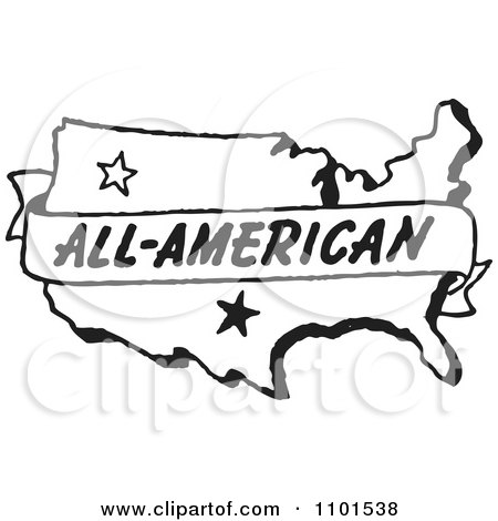 Clipart Retro Black And White All American Banner Over A Map - Royalty Free Vector Illustration by BestVector