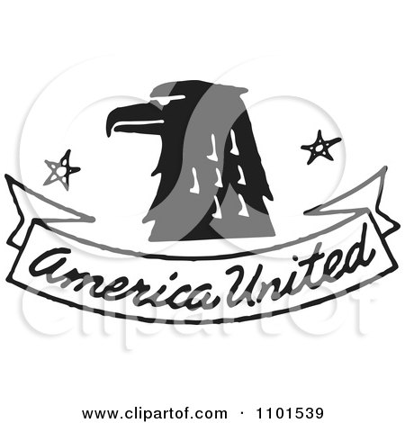 Clipart Retro Black And White Eagle With American United Banner - Royalty Free Vector Illustration by BestVector